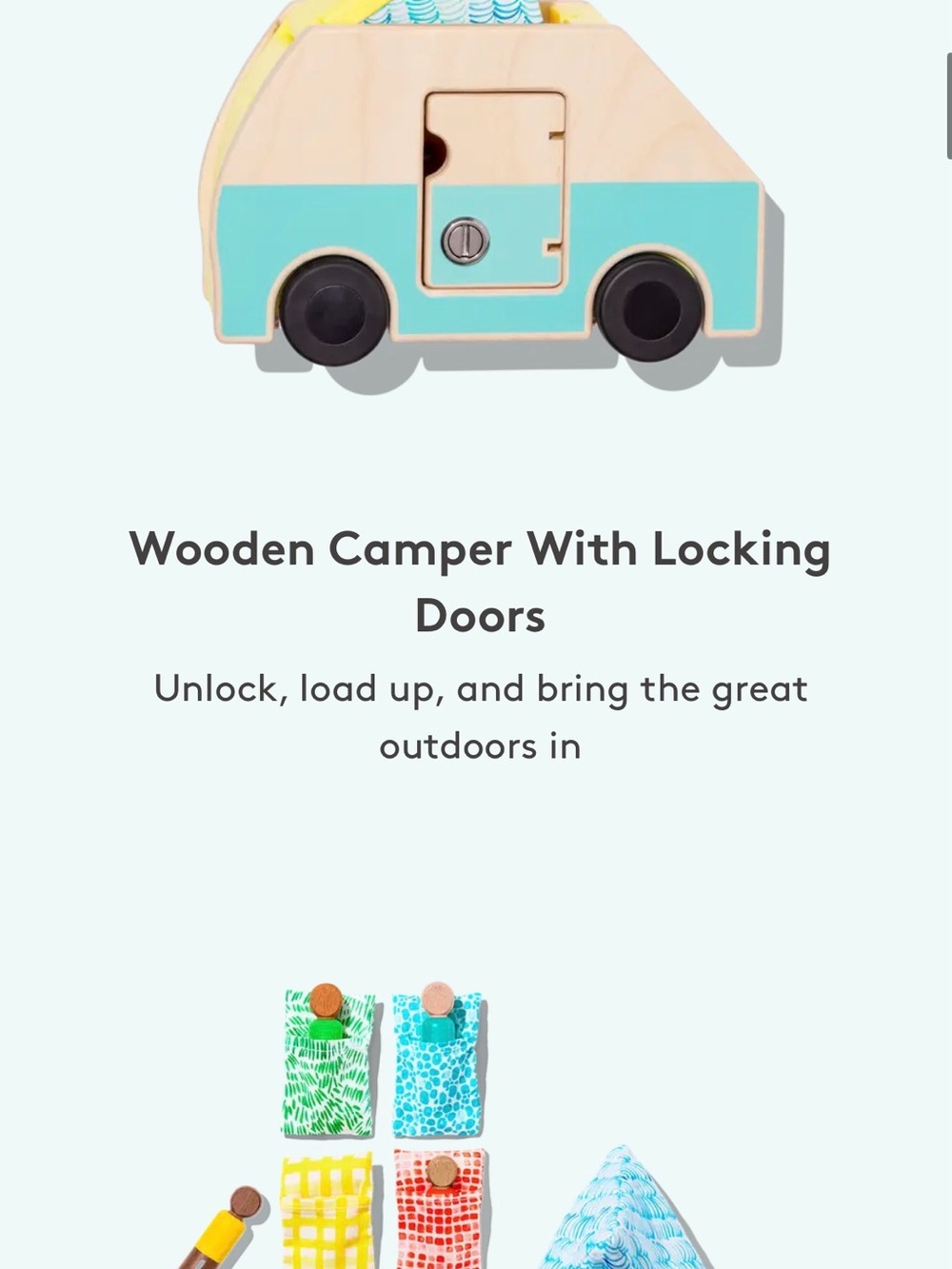 Wooden Camper Toy with Locking Doors – Blue